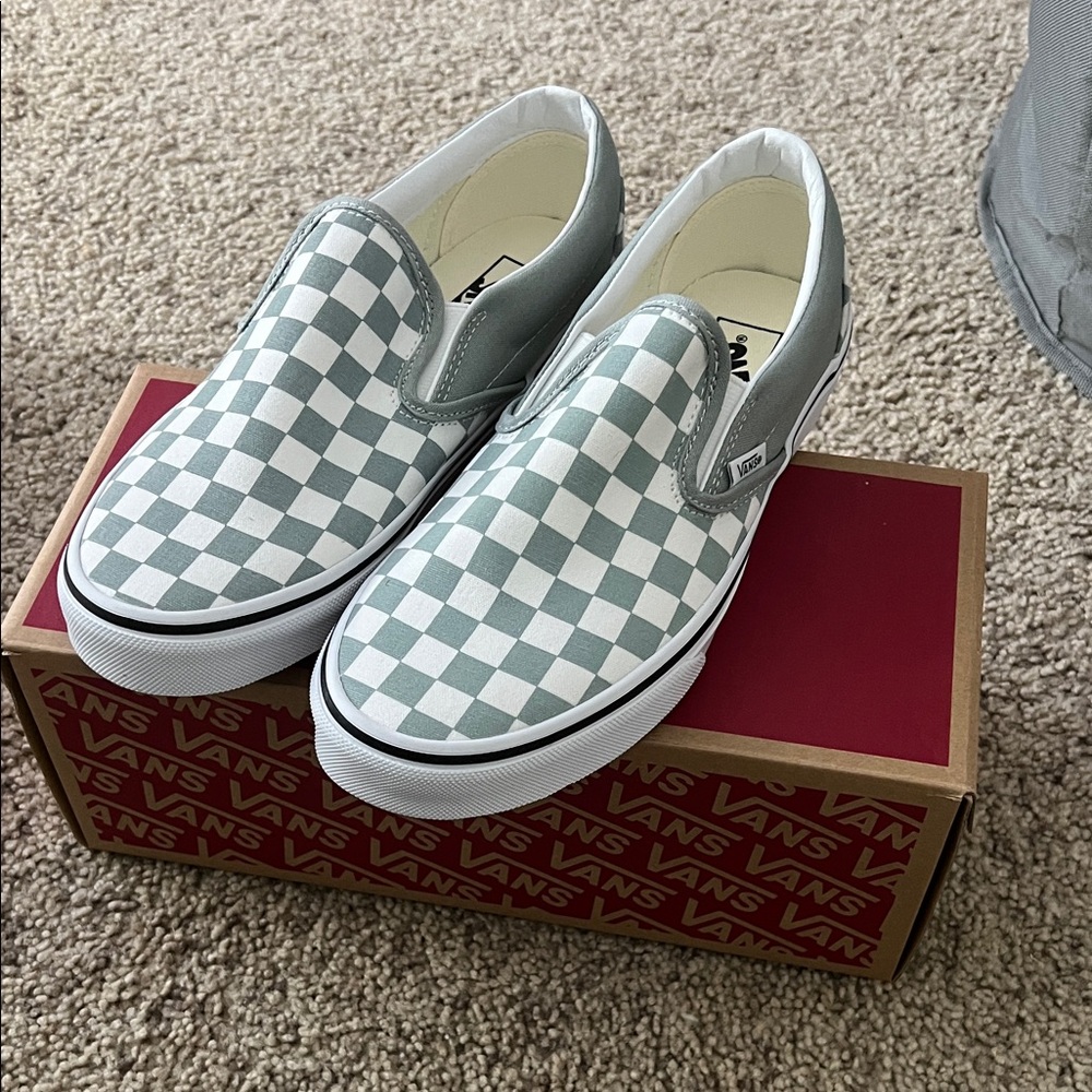 Vans Slip-On Checkerboard in Sage Green and White